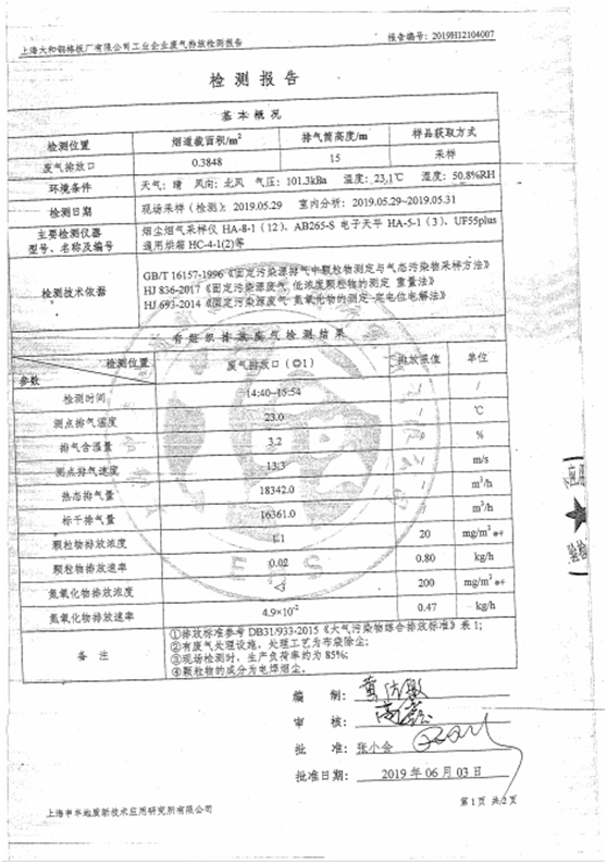 打磨焊接車間煙氣凈化設備工程檢測結果 打磨焊接車間煙氣凈化設備工程檢測結果